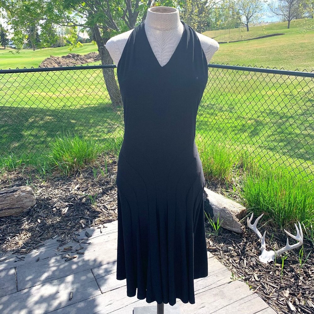 Vintage Y2K David Dixon Stretch Jersey Knit Halter Bodycon Fit & Flare Dress